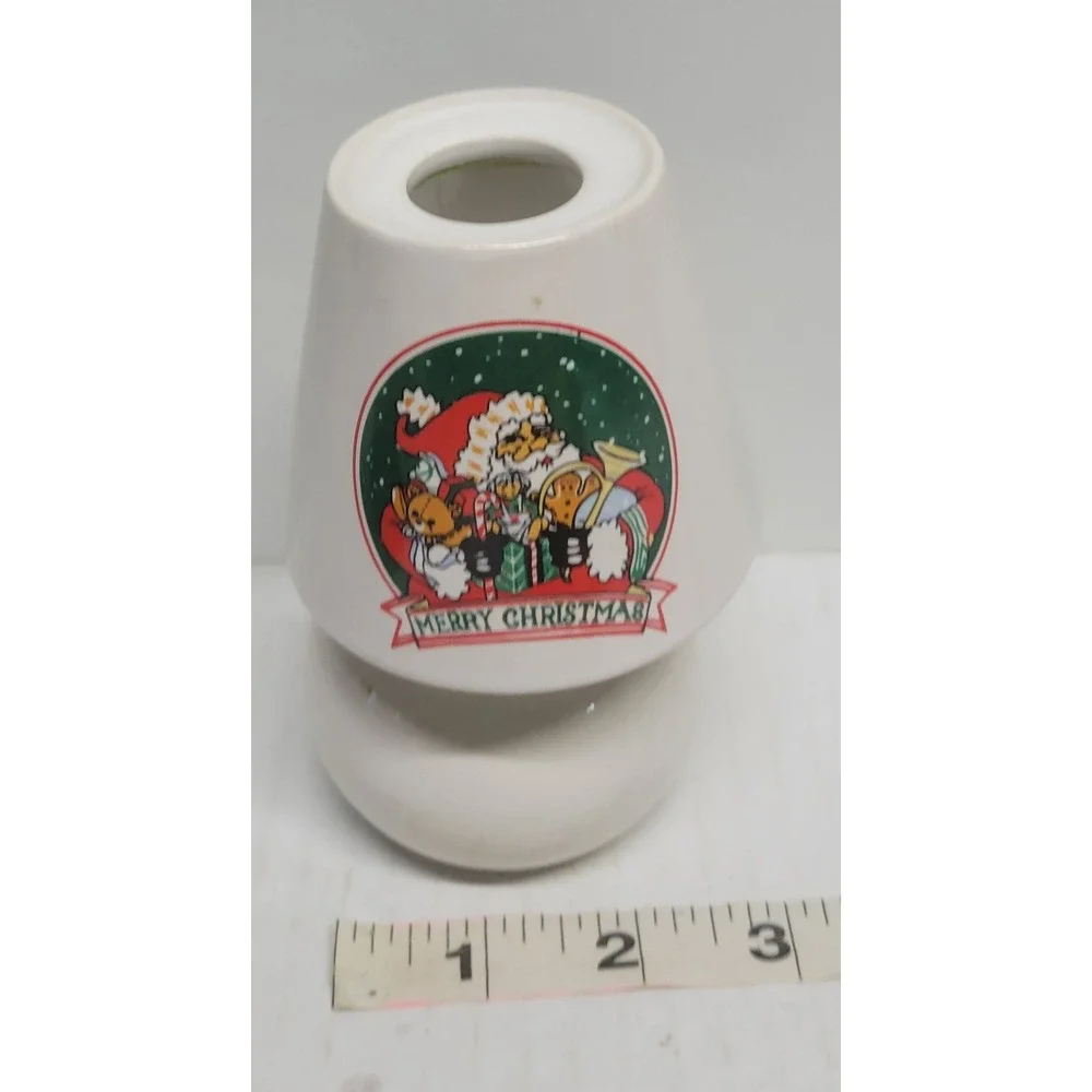 Vintage Ceramic Merry Christmas Santa Teddy Bear Tea‎ Light Candle Holder Lamp